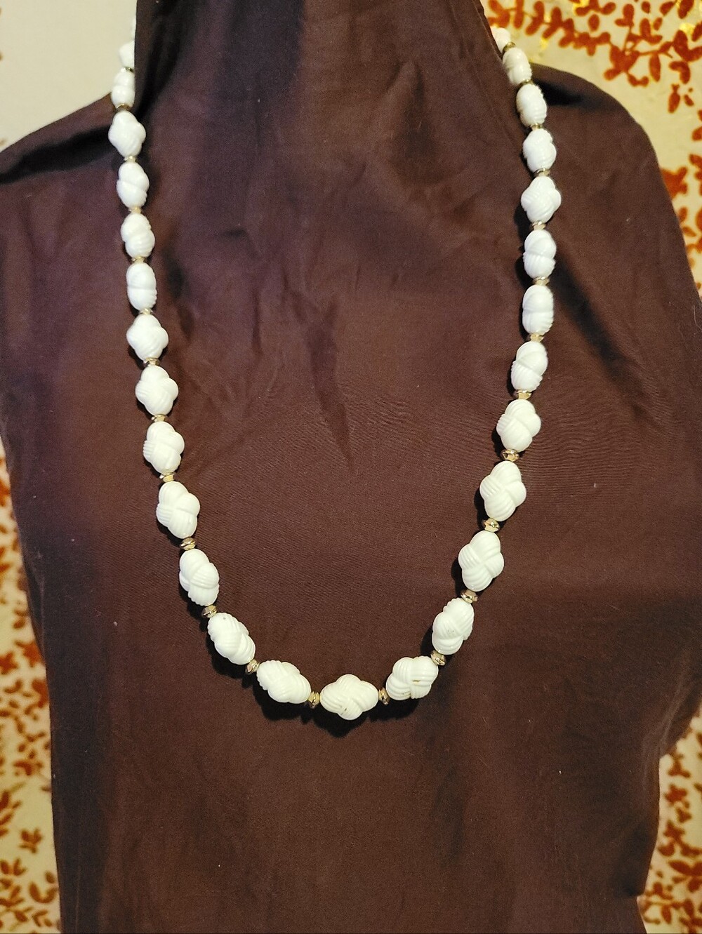 Vintage Trifari 'T-Tag' White Lucite Love Knot Beaded Necklace